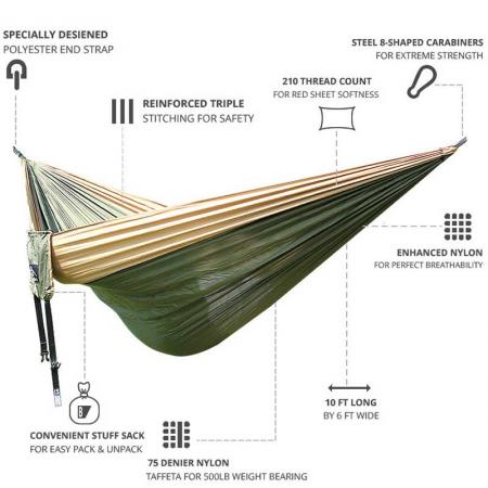 amazon hotselgende utendørs campinghengekøye bærbar dobbel hengekøye med trestropp 
