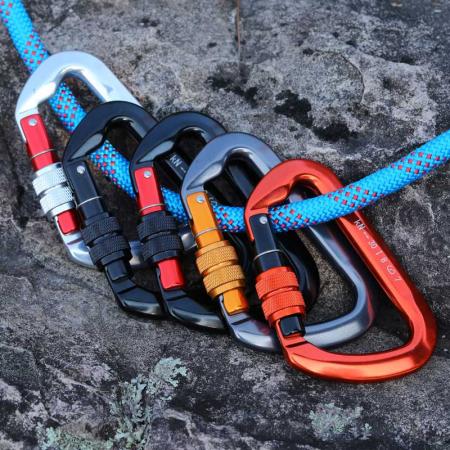 vrilås klatrekarabinklemmer, automatisk låsing og kraftig, CE-sertifisert for klatring og rappellering, karabinbånd til hunde, D-formet, stor størrelse 