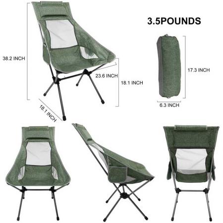 camping ryggsekkstol høy rygg, 330 lbs kapasitet, lettvekts kompakt bærbar sammenleggbar stol for fotturer reise strandpiknik 