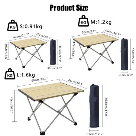 bærbare camping sidebord med aluminium bordplate: hardt dekket sammenleggbart bord 