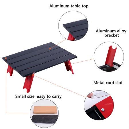 Ultralett bærbart campingbord Lite ultralett sammenleggbart bord med bordplate i aluminium 