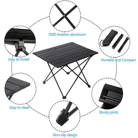 ultralett sammenleggbart strandbord bærbart campingbord med bordplate i aluminium og bæreveske 