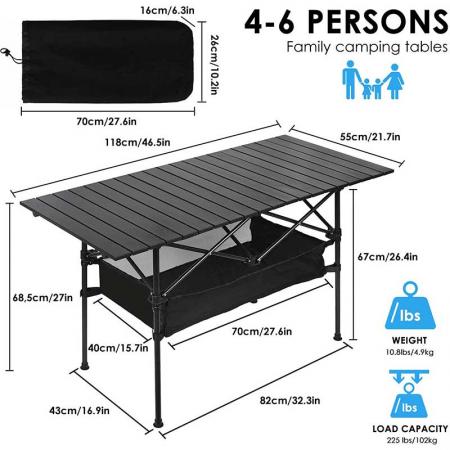 stort bærbart campingbord aluminium sammenleggbart piknik kokk stasjon roll-up bord for camping BBQ party piknik bakgård 