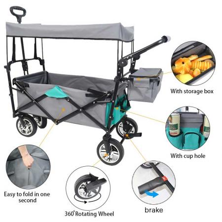 Kraftig sammenleggbar utendørs campinghagevogn med universelle hjul 