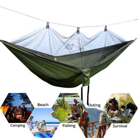camping nylon hengekøye myggnetting med kraftig trestropp for reise backpacking fotturer utendørsaktiviteter 