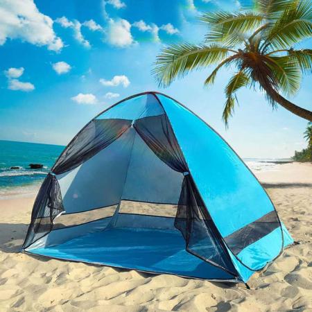 enkelt oppsett strandtelt anti-uv strandskygge ly strand baldakin telt solskjerming med 3 mesh vinduer passer 2-3 personer 