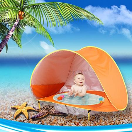 strandtelt basseng baby pop up solskjerm ly UPF 50+ beskyttelse for strand utendørs
 