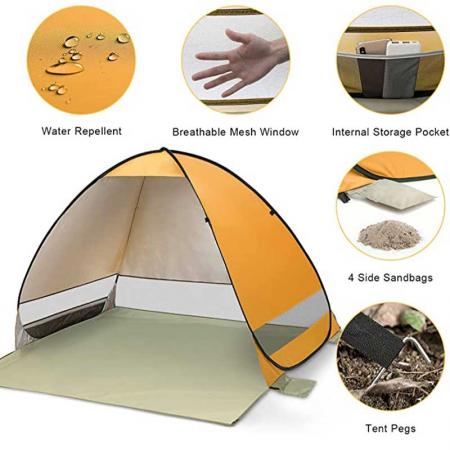 bærbart pop-up strandtelt inkluderer reiseveske og teltplugger
 
