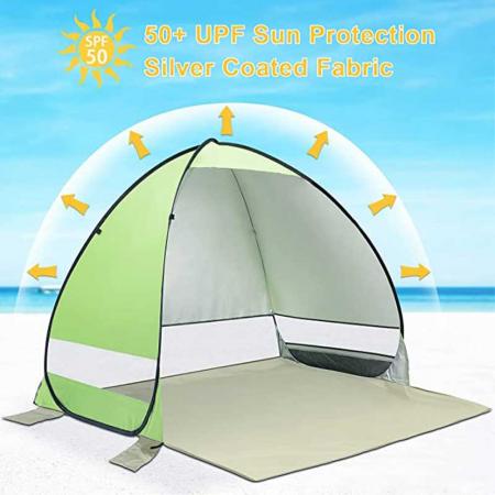 pop up strandtelt for 1-3 personer vurdert UPF 50+ for UV-solbeskyttelse
 
