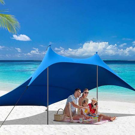 baldakin pop up solskjerming 10 x 10 FT strandtelt UPF50+ med aluminiumsstenger for strandcamping og utendørs
 