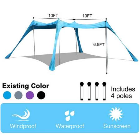 solskjerming pop up strandtelt UPF50+ med aluminiumsstenger for strandcamping og utendørs
 