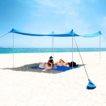 strandsolskjerm med pop up strandtelt UPF50+ med aluminiumsstenger for strandcamping og utendørs
 