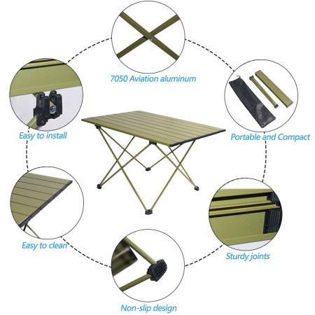 Bærbart sammenleggbart bord, aluminiumscamp piknikbord sammenleggbart med en bag for utendørs, fotturer, ryggsekkturer 
