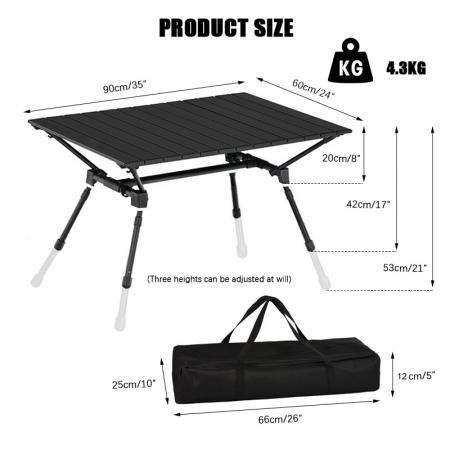 Ultralett aluminium Høydejusterbart sammenleggbart campingbord 