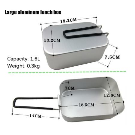 Matpakke i aluminium med håndtak, rektangulært bento-matboks i metall i matkvalitet for utendørscamping 