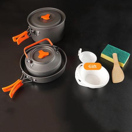 Engros camping tekanne kombinasjon vannkoker sett kokekar potte utendørs pottesett med gratis gaver 