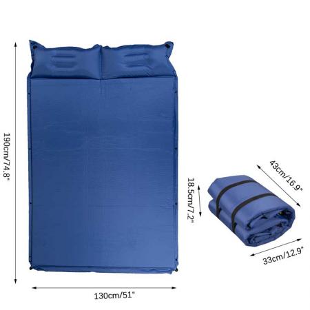 Dobbel selvoppblåsende liggeunderlag Dobbeltseng sovepute madrass 190T fjærunderspunnet med pute 