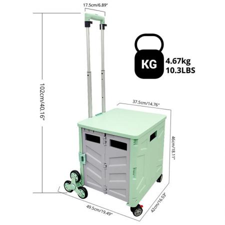 Høykvalitets plastoppbevaringsboks Sammenleggbar vogn Bærbar handlevogn med 8 hjul Grønn Gul Rosa 