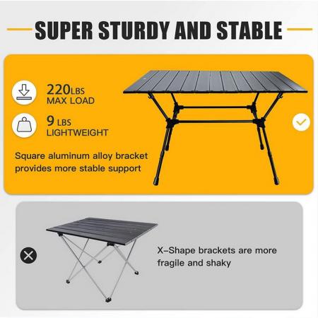 Stort lett camping firkantet sammenleggbart aluminiumsbord med oppbevaringspose 