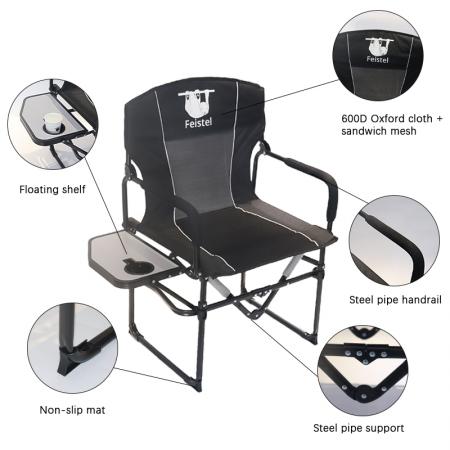 600D Oxford Outdoor Relax Portable Director Sammenleggbar campingstol med sidebord 