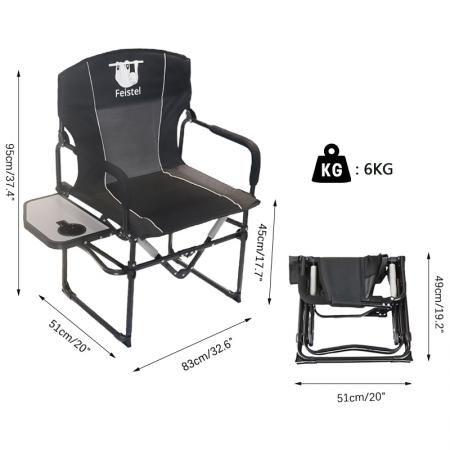 600D Oxford Outdoor Relax Portable Director Sammenleggbar campingstol med sidebord 