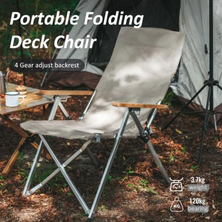 Utendørs sammenleggbar campingstol med justerbar ryggstøtte og aluminiumsramme 
