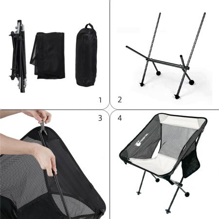 Tilpasset sammenleggbar strandstol med sidelommer, pakkebare campingstoler 