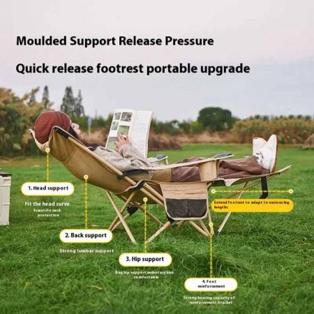 Utendørs komfortabel camping sammenleggbar metalljern lenestol med avtakbar fotstøtte 