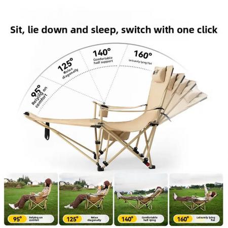 Utendørs komfortabel camping sammenleggbar metalljern lenestol med avtakbar fotstøtte 