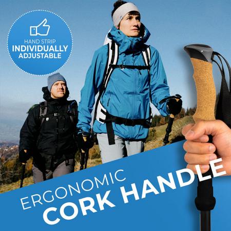 Sammenleggbare lettvekts 7075 turstaver i aluminium med korkgrep for voksne og barn 