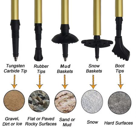 Femdelt aluminiumslegeringsdrakt kompatibel utendørs multifunksjonell sammenleggbar EVA-klatrestokk 