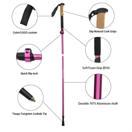 5-seksjoners sammenleggbare flyaluminium 7075 sporingsstaver for turgåing og trekking 