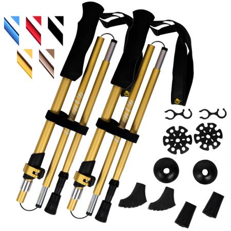 Femdelt aluminiumslegeringsdrakt kompatibel utendørs multifunksjonell sammenleggbar EVA-klatrestokk 