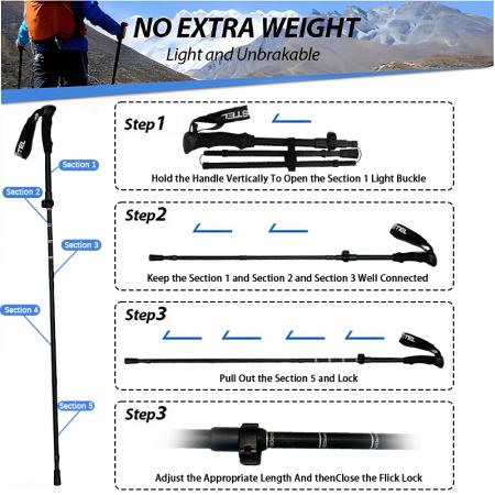 Ultralett 6061 aluminiumslegering 5-seksjoners sammenleggbar EVA-håndtak turstang moderne justerbar utendørs turstang 