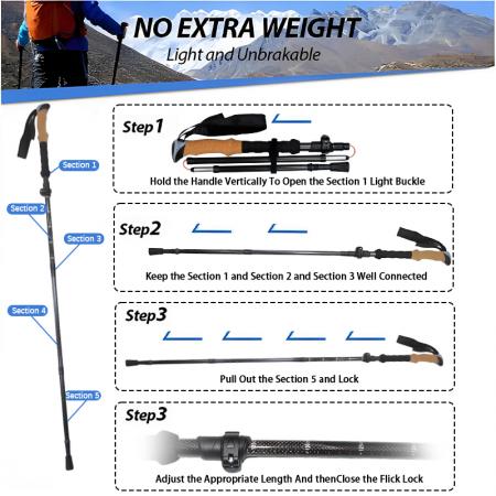 Aluminiumslegering Folding Cane Cork Grips Justerbar Klatrestokk Med Gummi Tipped Vandringstang 