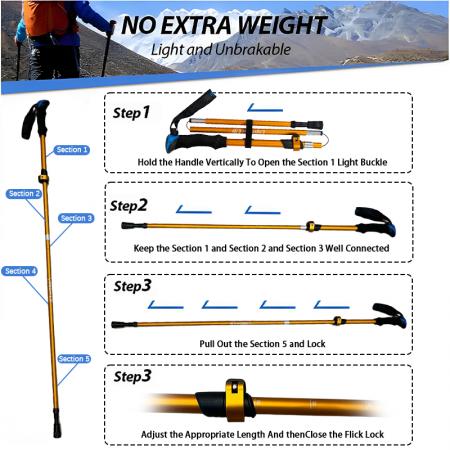 1 par sammenleggbare, nordiske, uttrekkbare, sammenleggbare aluminiumsstaver med 5 underseksjoner 