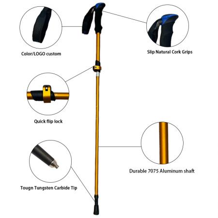 1 par sammenleggbare, nordiske, uttrekkbare, sammenleggbare aluminiumsstaver med 5 underseksjoner 