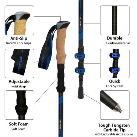 2-pakning med bærbare vandrestaver med EVA-korkhåndtak for utendørs klatring 