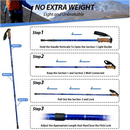Justerbare turstaver med hurtiglås Lett sammenleggbar slitesterk turstav i 7075 aluminium