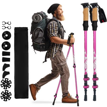 Teleskopisk ultralett sammenleggbar aluminium 7075 nordisk fjellstav for utendørs bruk 