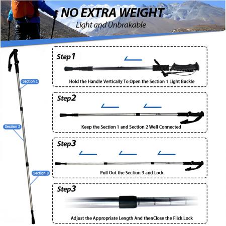 Utendørs teleskopiske aluminiumslegering gummihåndtak lette indre låsestenger 