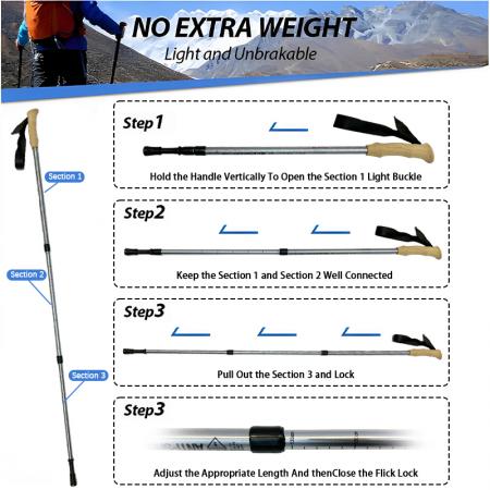 Teleskopisk utendørs turstang i aluminium i kunstig kork, nordisk antisjokk-fotturstaver 