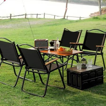 Utendørs camping lettvekts moderne design sammenleggbar treramme Kermit-stol 