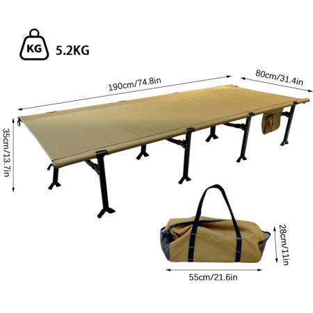 Tilpasset sammenleggbar campingseng utendørs bærbare aluminiums campingsenger for voksne med sidelommer