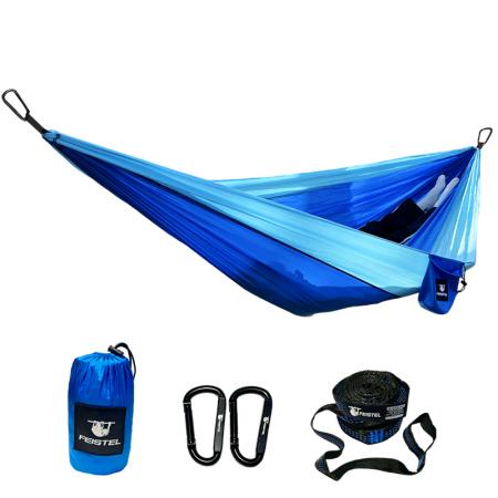 Kraftig og slitesterk hengekøye i nylon med antirullefunksjon, fallskjermduk, camping, fotturer, 200 kg kapasitet, hengekøye
