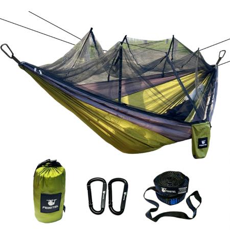 Utendørs Nylon Bærbar Fallskjerm Dobbel Camping Myggnett Hengekøye med Tau og Karabinere