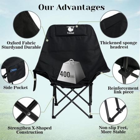 Camping Høy Rygg Stor Størrelse Månestol Komfortabel Sammenleggbar Utendørs Lazy Lounge Chair