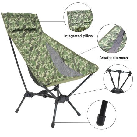 Ultralett sammenleggbar stol med høy rygg utendørs bærbar sammenleggbar strandstol campingstol