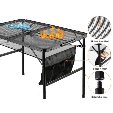 Utendørs sammenleggbart campingbord i aluminium med bærbart grillbord i nettingplate OEM ODM