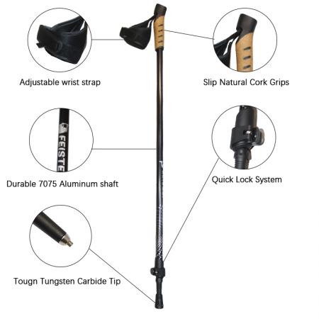 Karbon Løping Alpenstock Ultralett Enkel Sammenleggbar Sport Fotturer Langrenn Trekkingstav Klatrestav